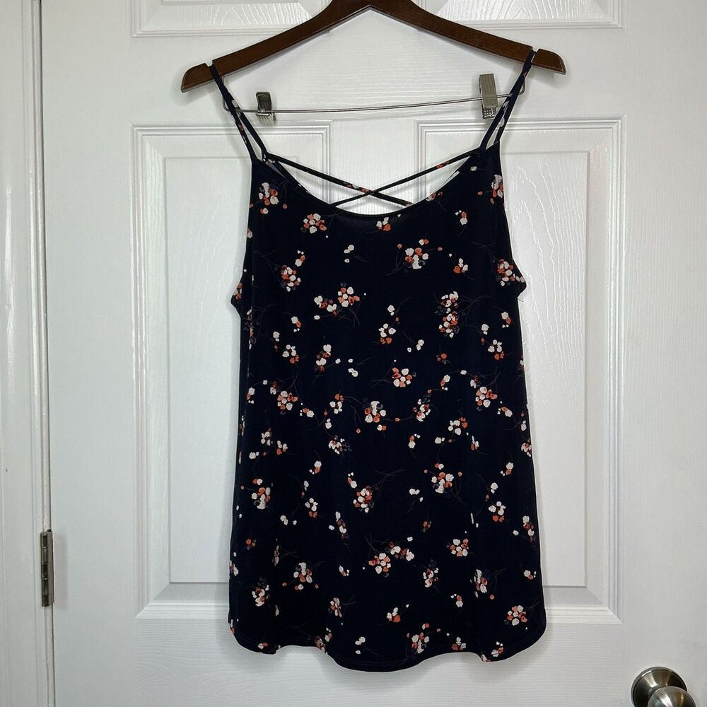 Kalleigh Women's Navy Floral Strappy Camisole with Adjustable Straps Size L